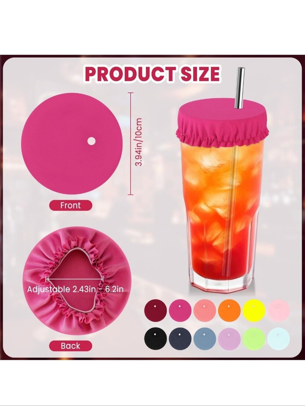 (12 Pack) Reusable Protective Drink Covers with Straw Hole - Picture 6 of 10